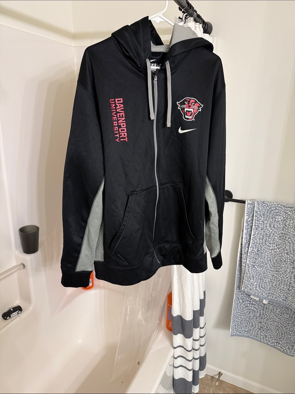Nike Black and Gray Davenport University Hoodie with Panther Crest